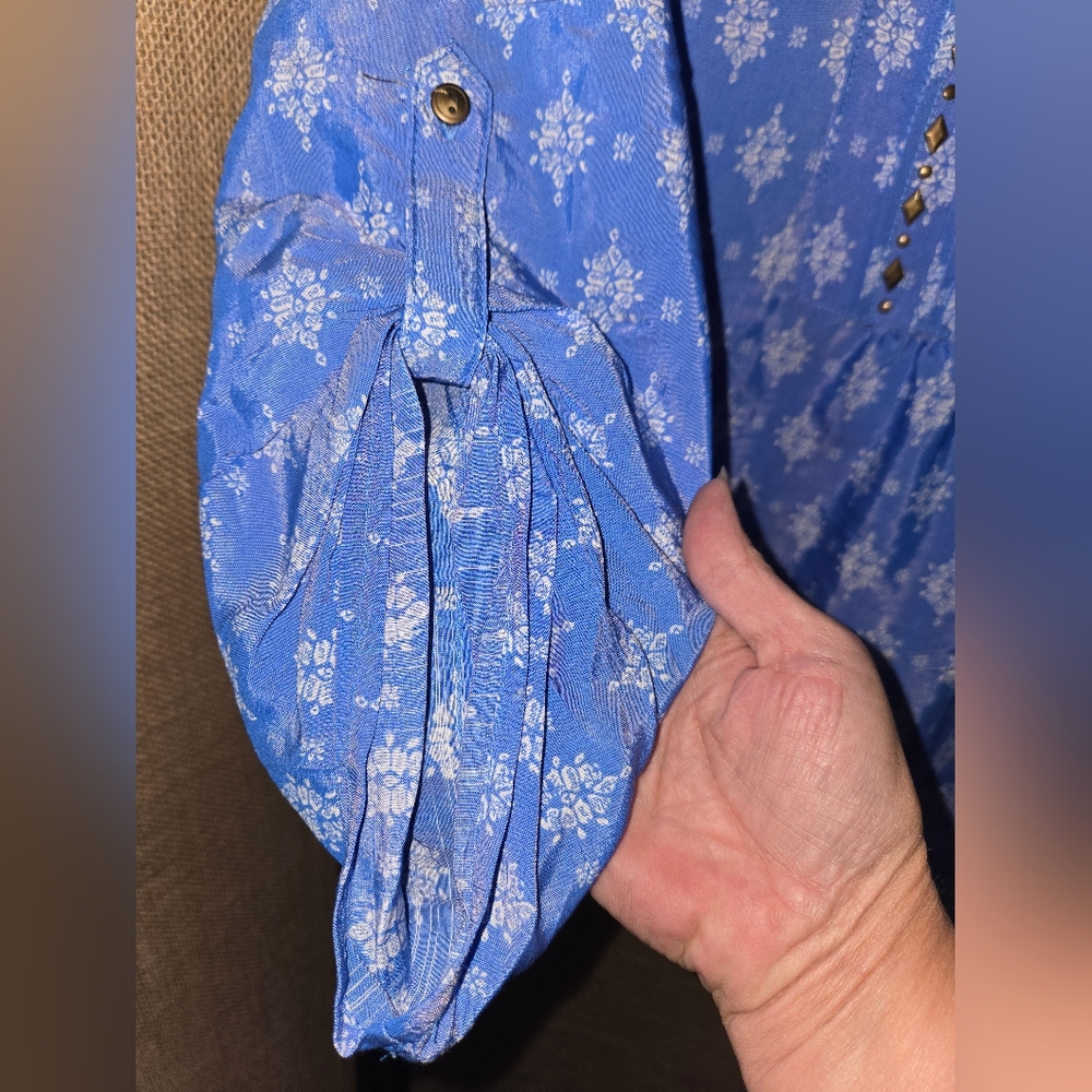 NWOT Women's Kim Rogers Blue White 3/4 Sleeve Relaxed Blouse Size Petite Large - Picture 3 of 8